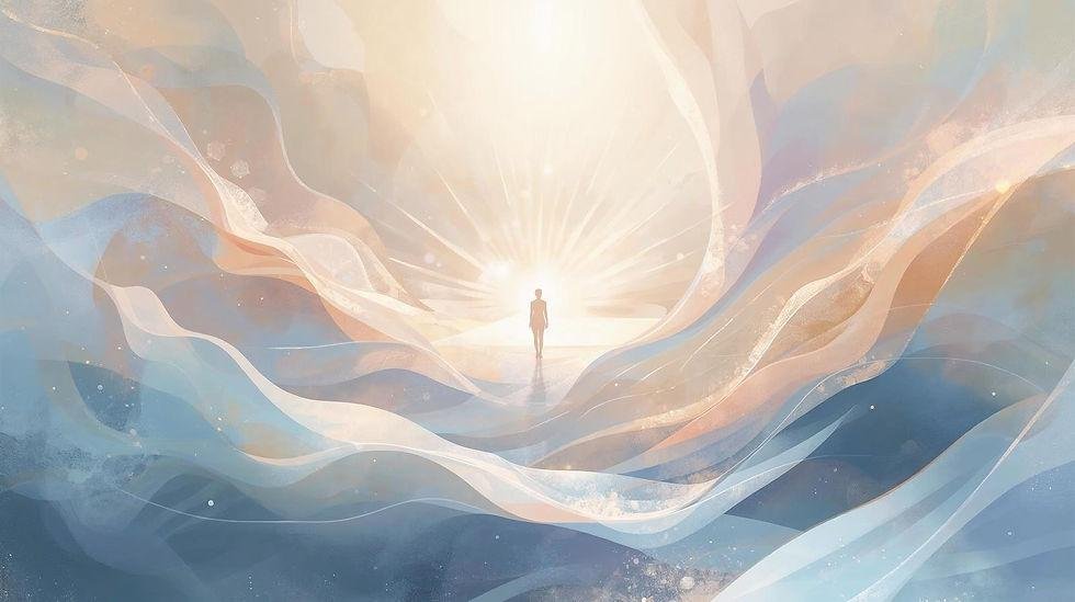 a person walking towards the light